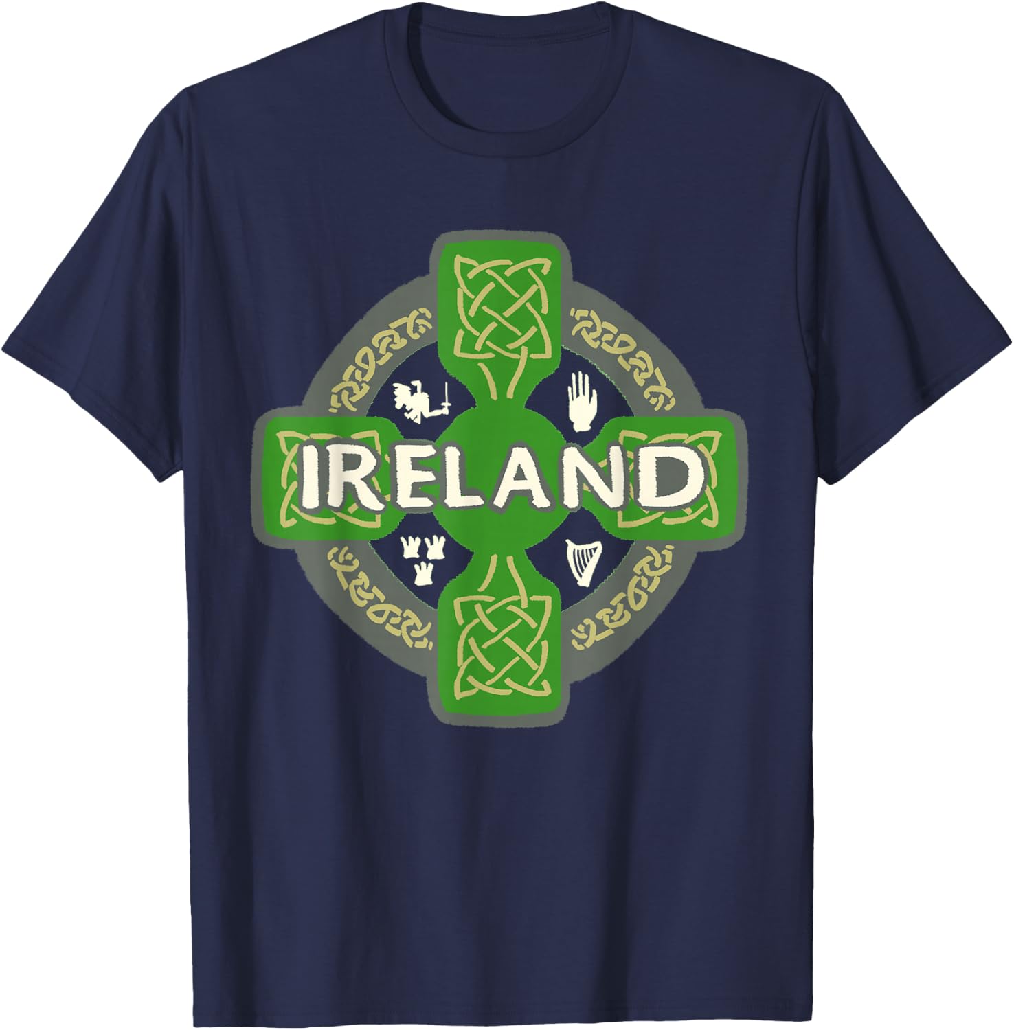 Ireland St Patrick Day Celtic Cross Green T-Shirt - T-Shirt | Navy