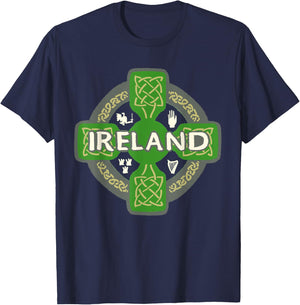 Ireland St Patrick Day Celtic Cross Green T-Shirt - T-Shirt | Navy