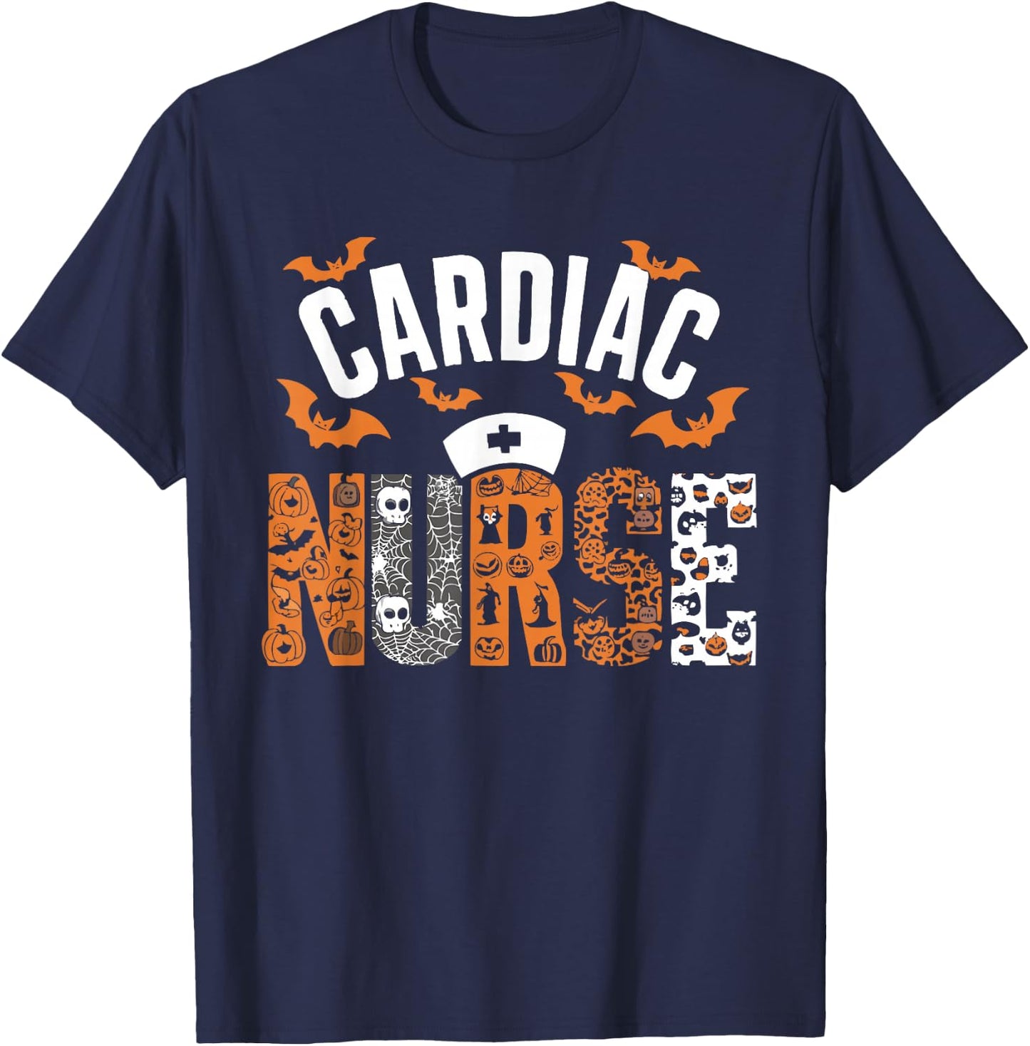 Halloween Cardiac Nurse Spooky Nursing Trick Or Treat T-Shirt - T-Shirt | Navy