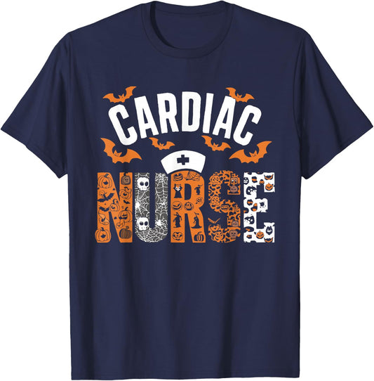 Halloween Cardiac Nurse Spooky Nursing Trick Or Treat T-Shirt - T-Shirt | Navy