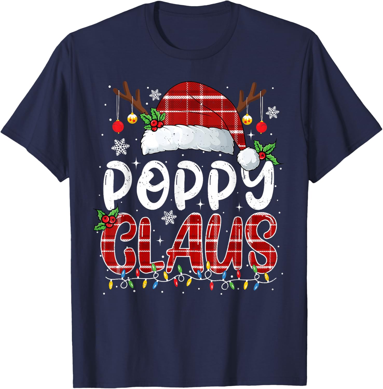 Poppy Claus Christmas Lights Pajama Family Matching T-Shirt - T-Shirt | Navy
