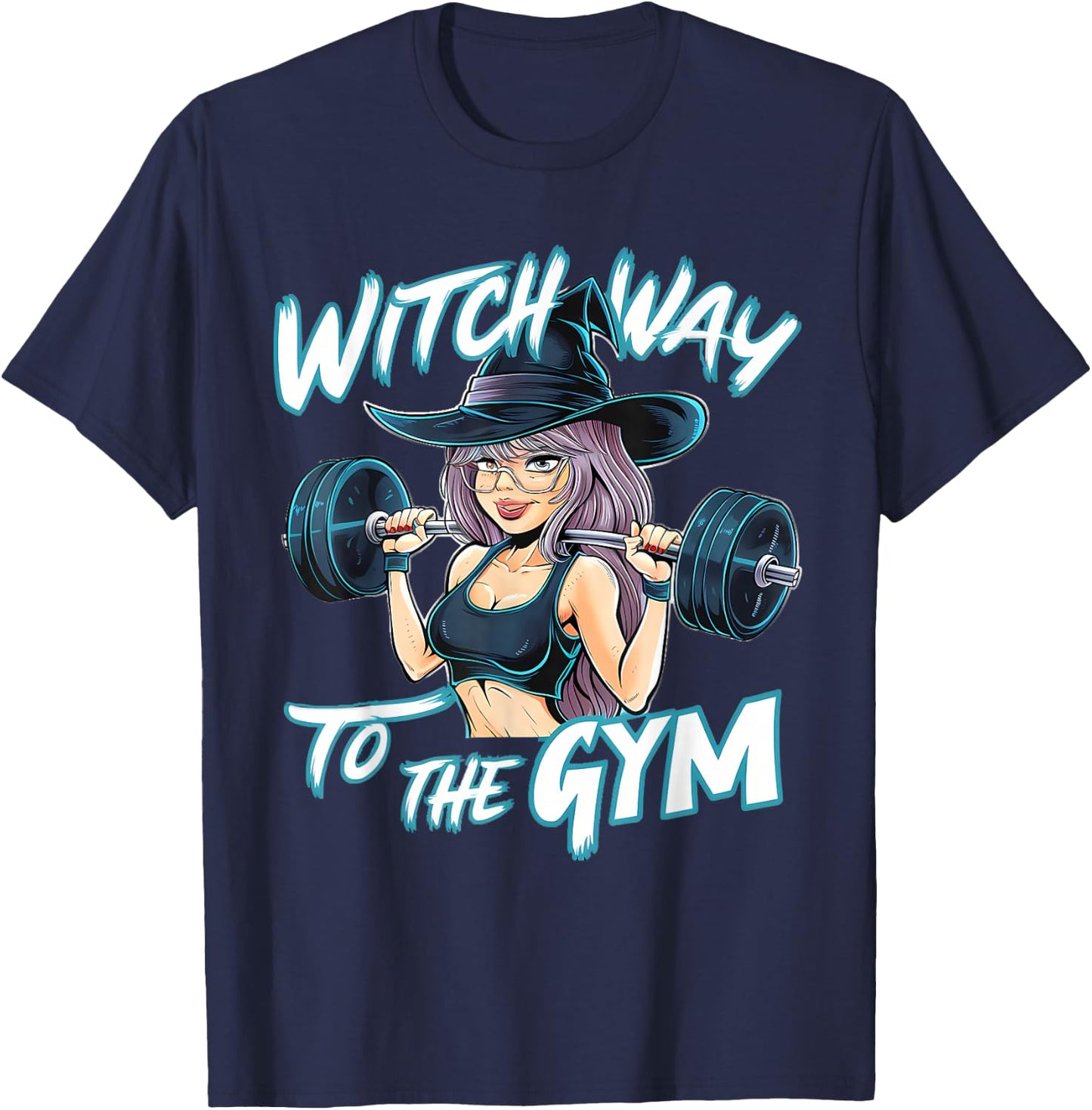 Witch Way to the Gym Halloween Workout Fitness Anime T-Shirt - T-Shirt | Navy