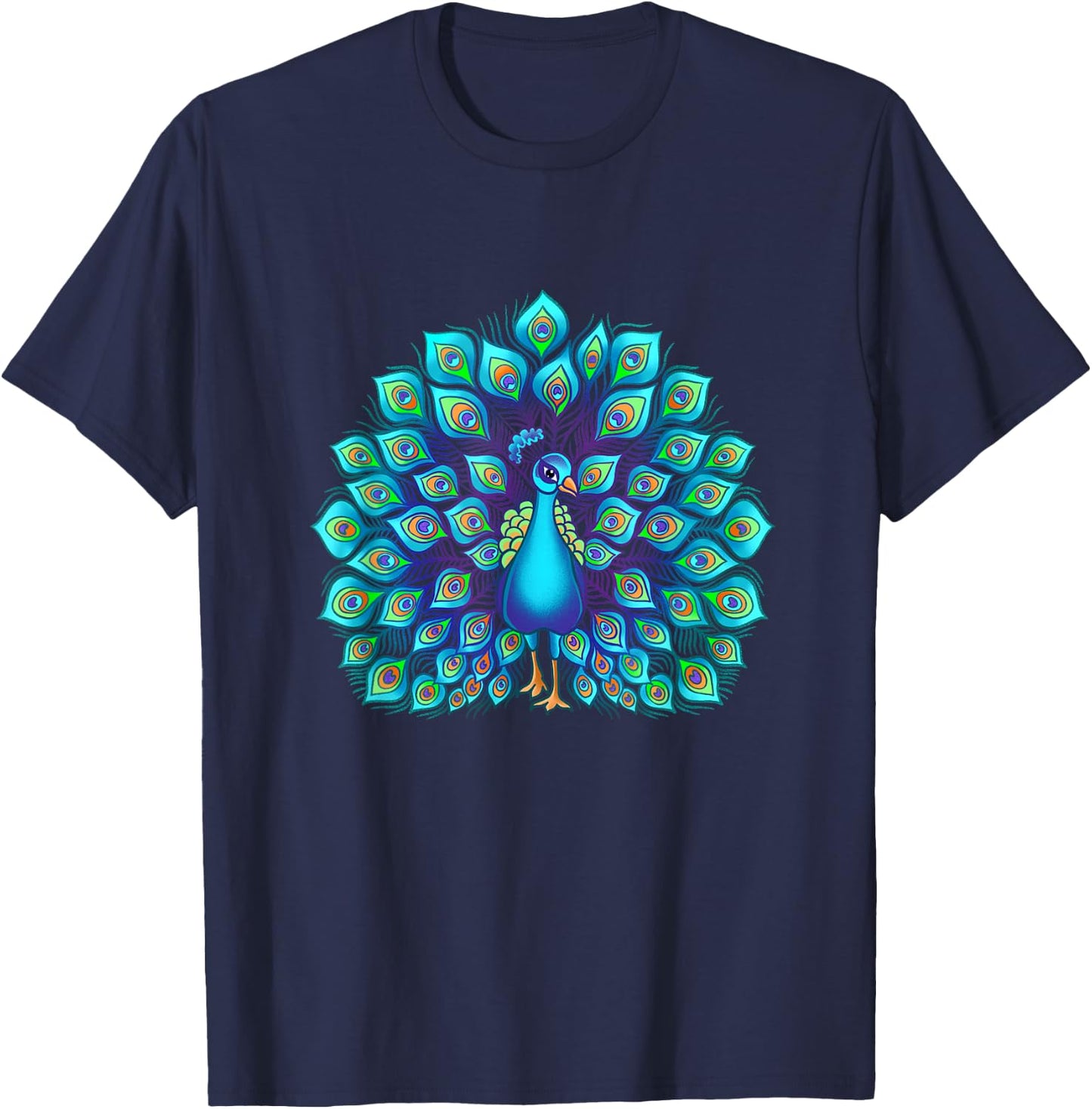 Peacock Bird Lover Illustration T-Shirt - T-Shirt | Navy