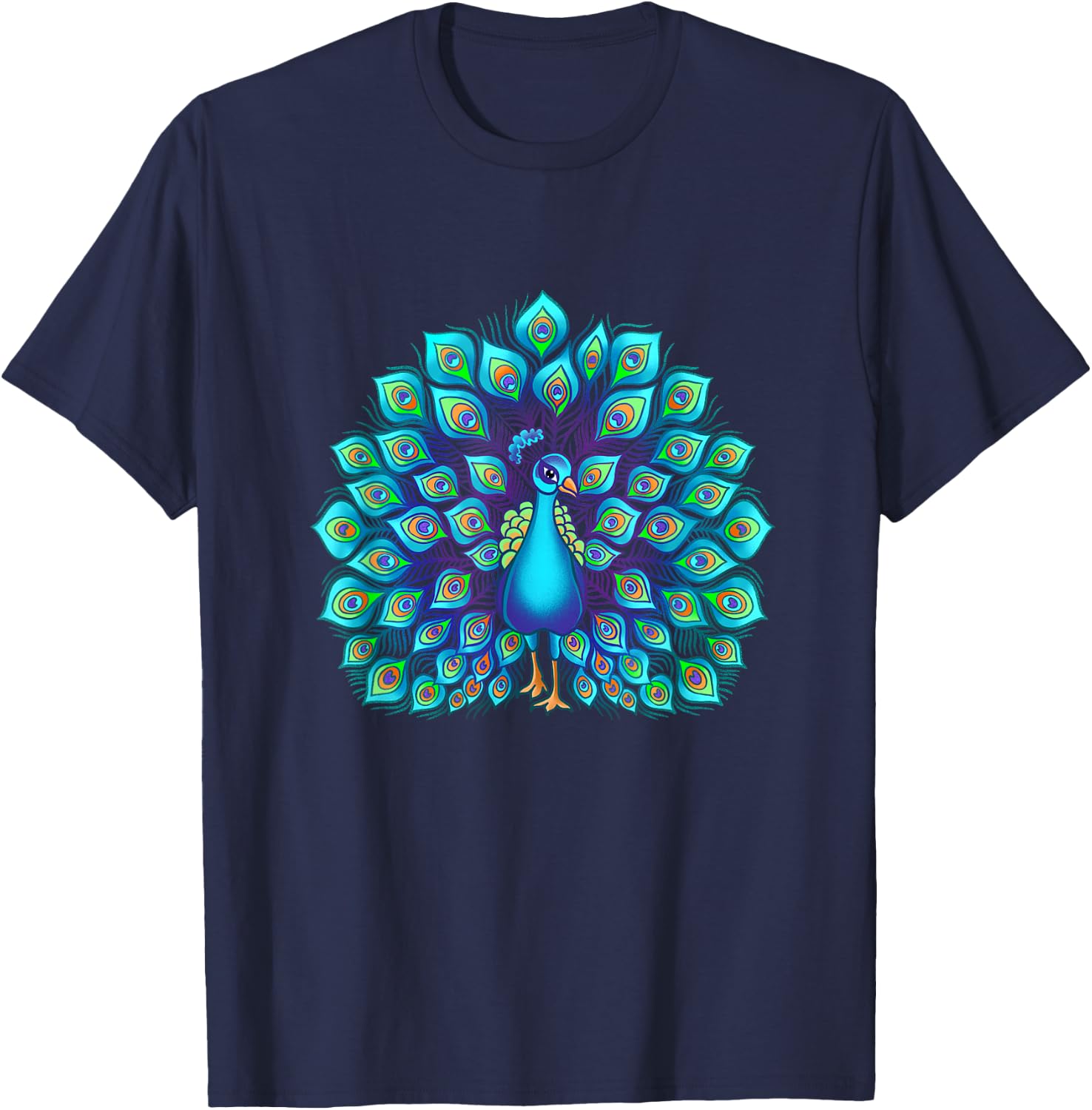 Peacock Bird Lover Illustration T-Shirt - T-Shirt | Navy