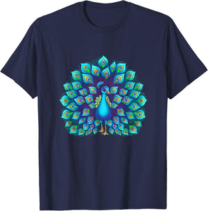 Peacock Bird Lover Illustration T-Shirt - T-Shirt | Navy