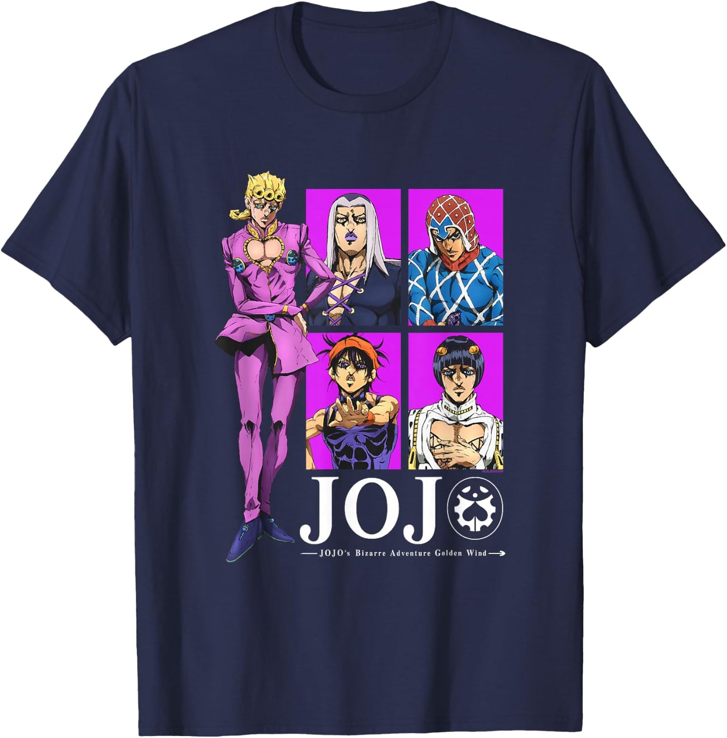 JoJo Golden Wind Giorno Abbacchio Mista Narancia Bruno Gang T-Shirt - T-Shirt | Navy