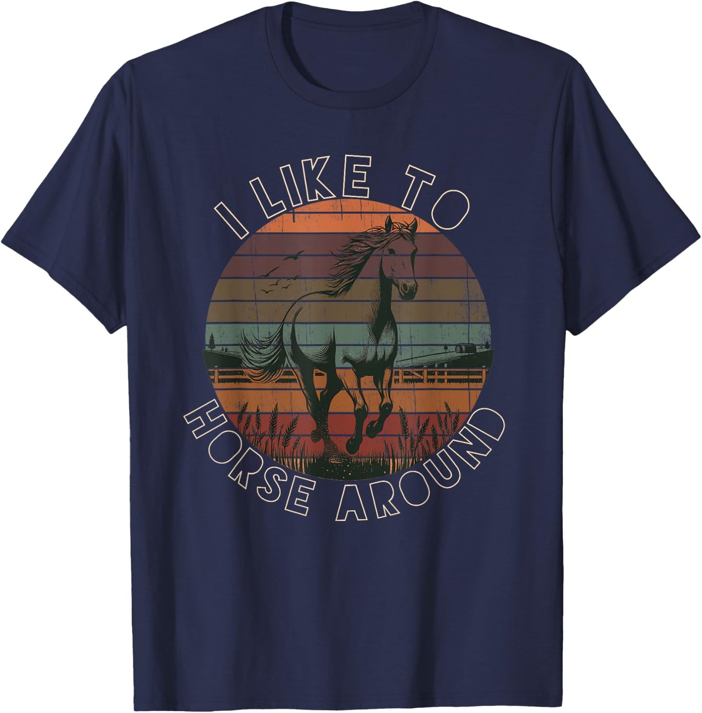 Vintage Horse Around Equestrian Cute Women's I Loves Horses T-Shirt - T-Shirt | Navy
