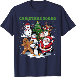 Christmas Squad Dancing Santa and Friends Cute Xmas T-Shirt - T-Shirt | Navy