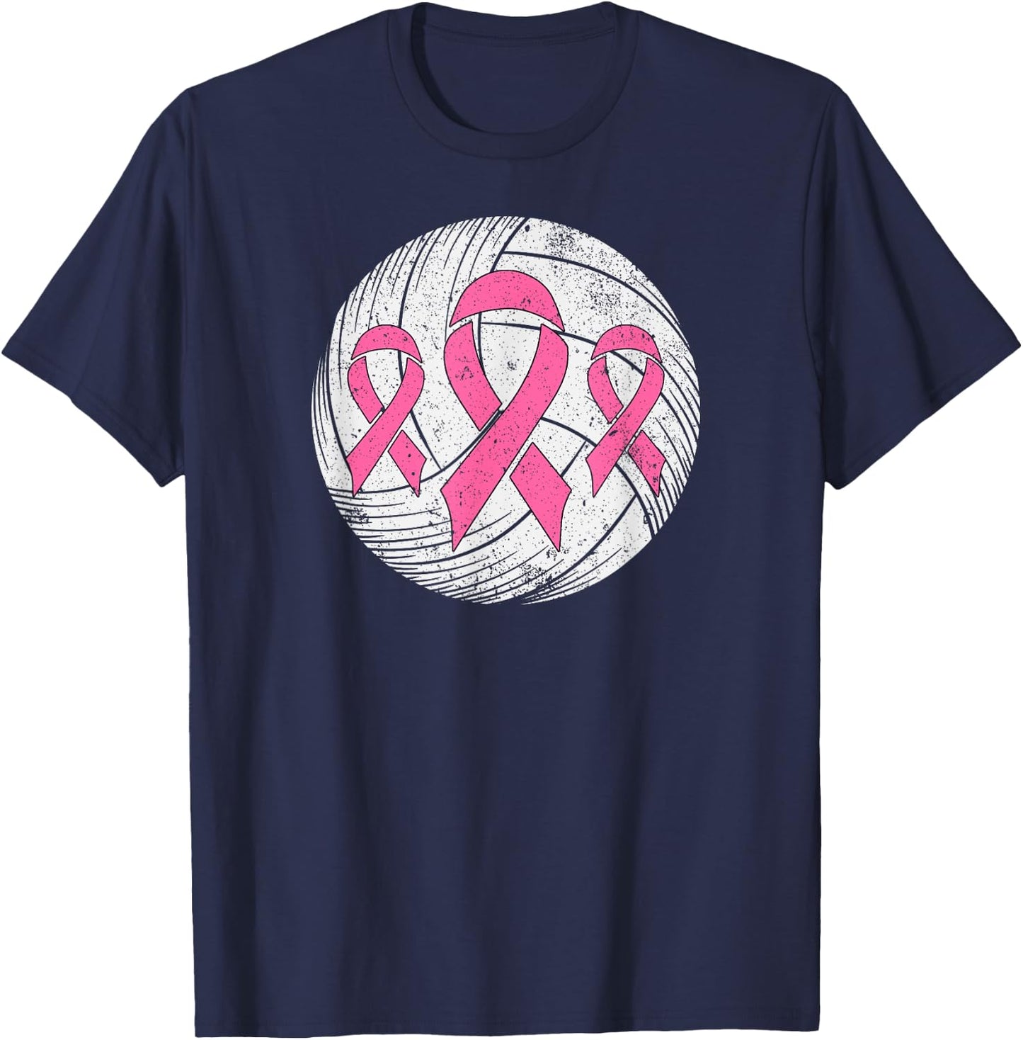 Volleyball Player Pink Ribbon Breast Cancer Awareness T-Shirt - T-Shirt | Navy