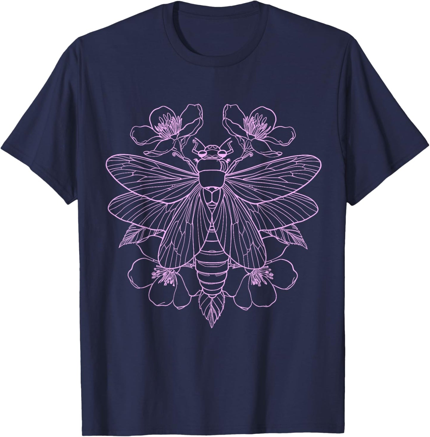 Cicada Flowers Insect Bug Vintage Tattoo Artist Entomology T-Shirt - T-Shirt | Navy