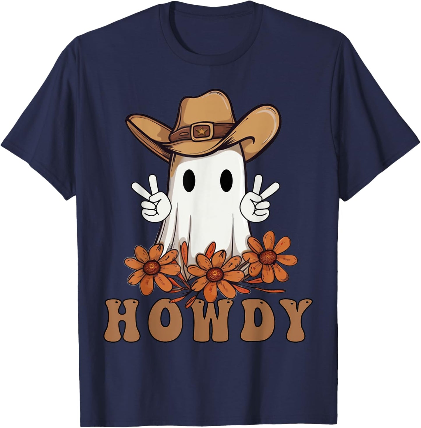 Retro Western Halloween Cowboy Ghost Howdy Cowgirl Ghost Boo T-Shirt - T-Shirt | Navy