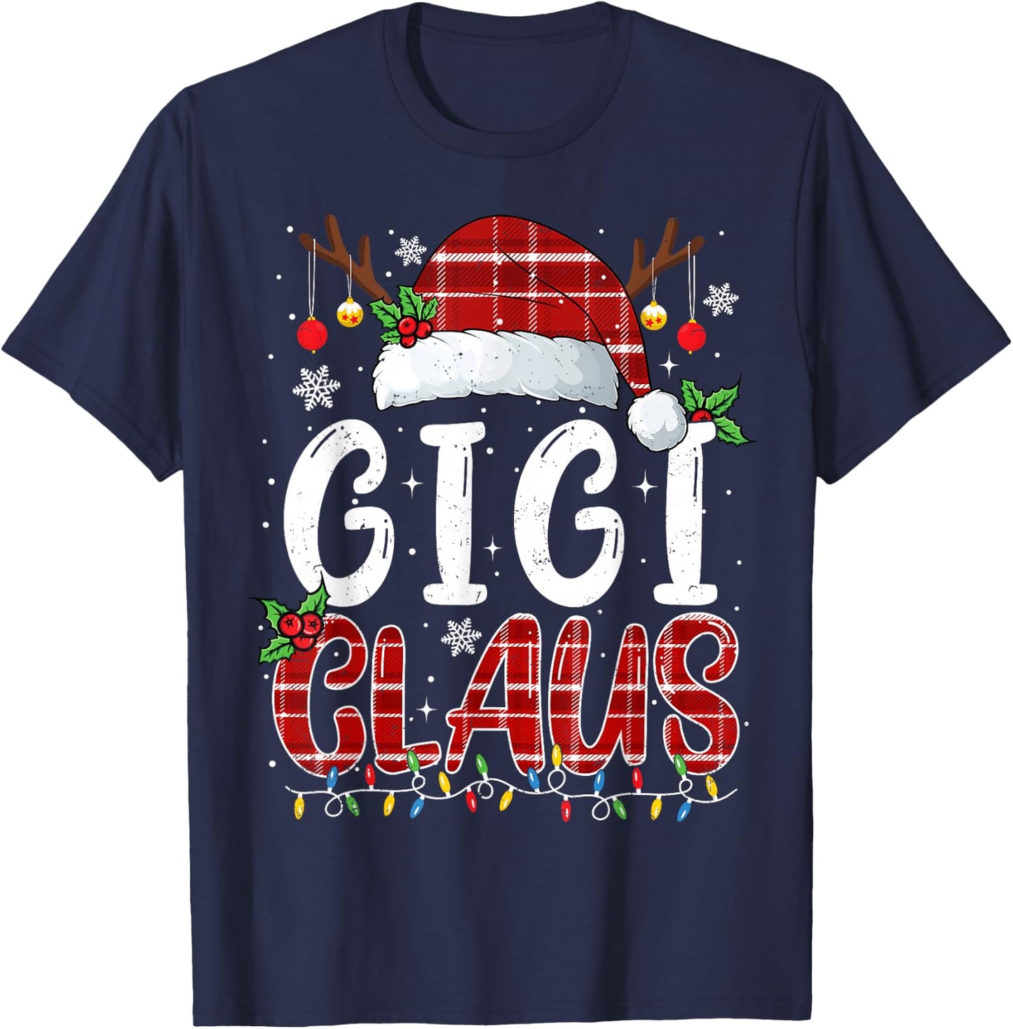 Gigi Claus Christmas Lights Pajama Family Matching T-Shirt - T-Shirt | Navy