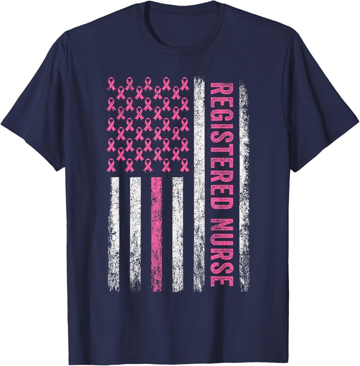 RN Nurse Breast Cancer Pink Registered Nurse Breast Cancer T-Shirt - T-Shirt | Navy