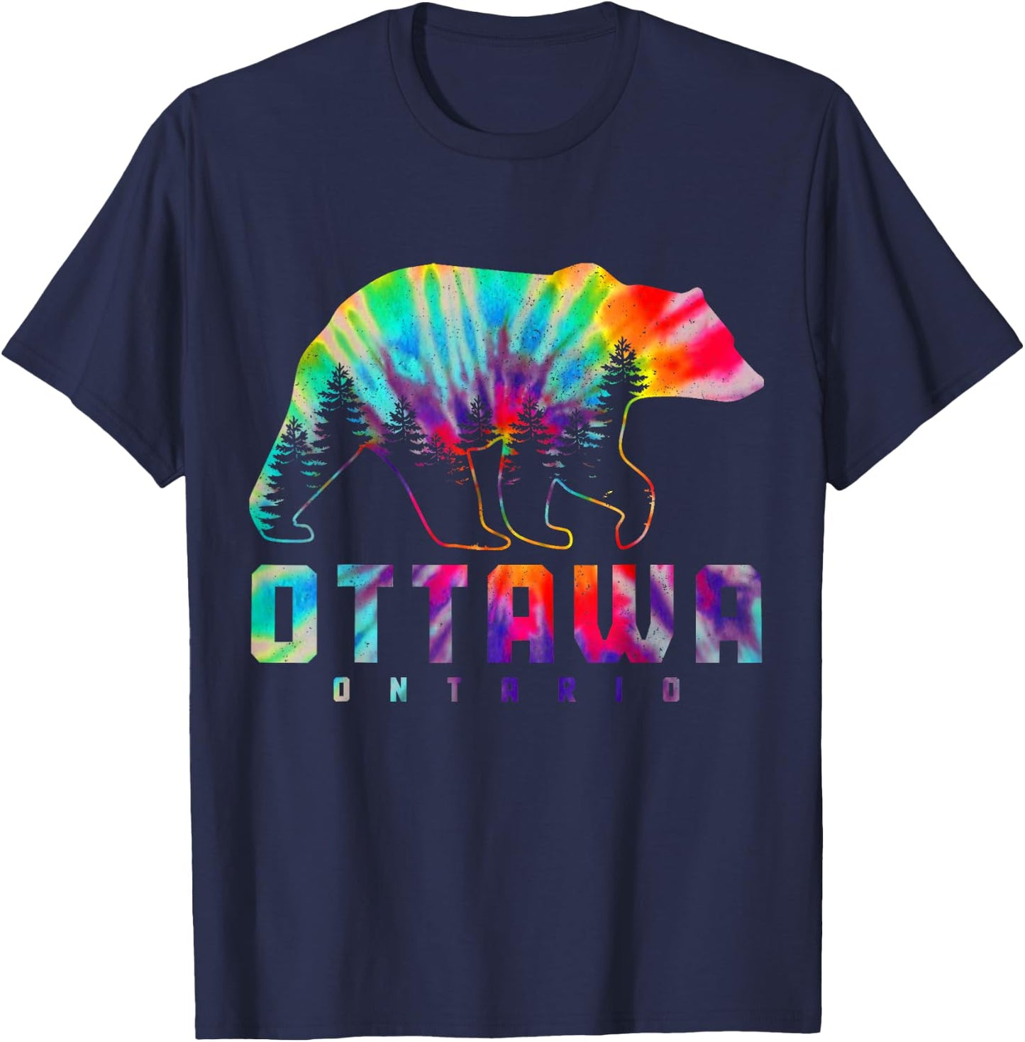 Ottawa Ontario Canada Tie Dye Bear Pride Outdoor Vintage T-Shirt - T-Shirt | Navy