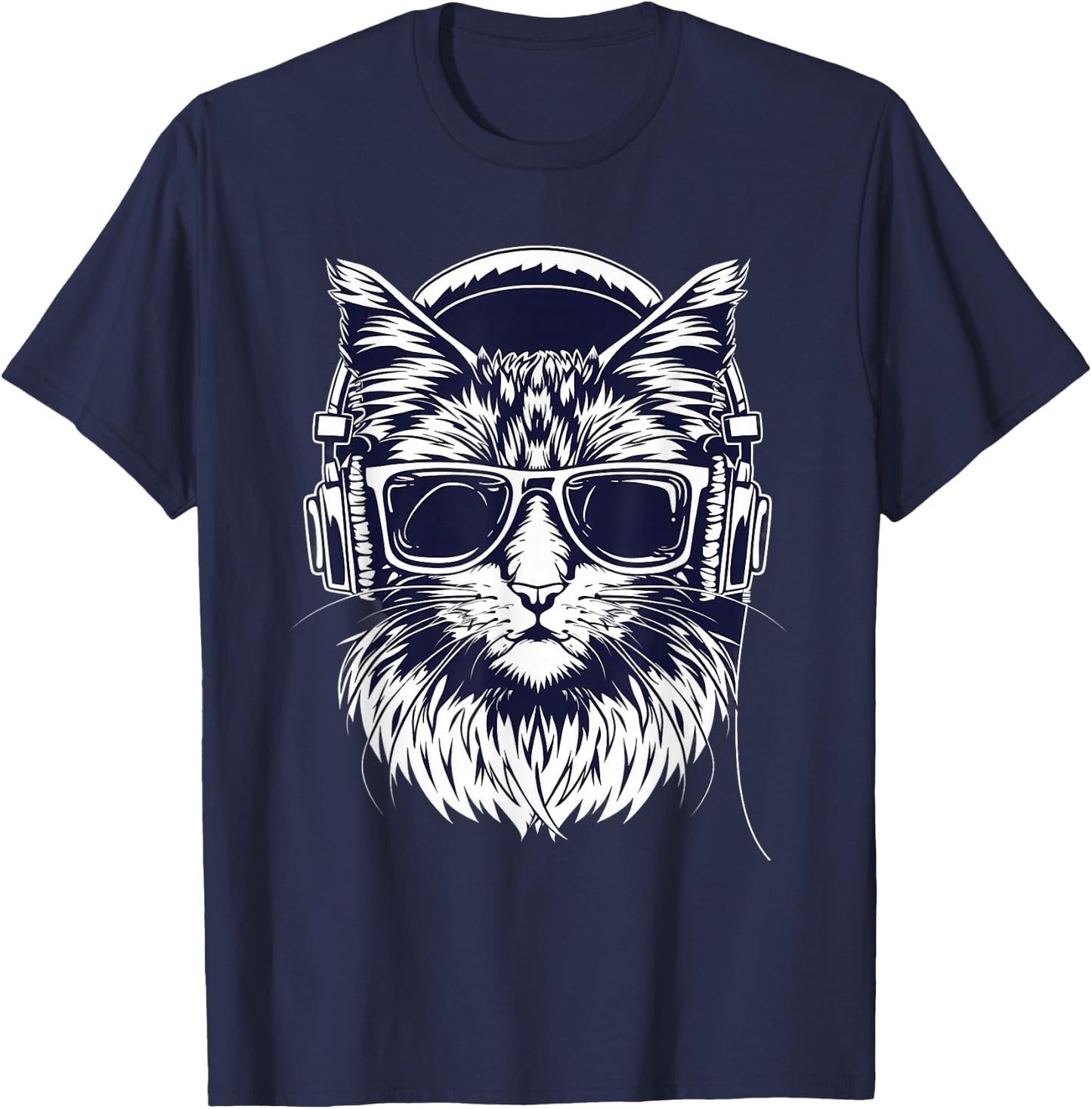 DJ Cat Techno Music Headphones Beatmaker Cat Music DJ EDM T-Shirt - T-Shirt | Navy