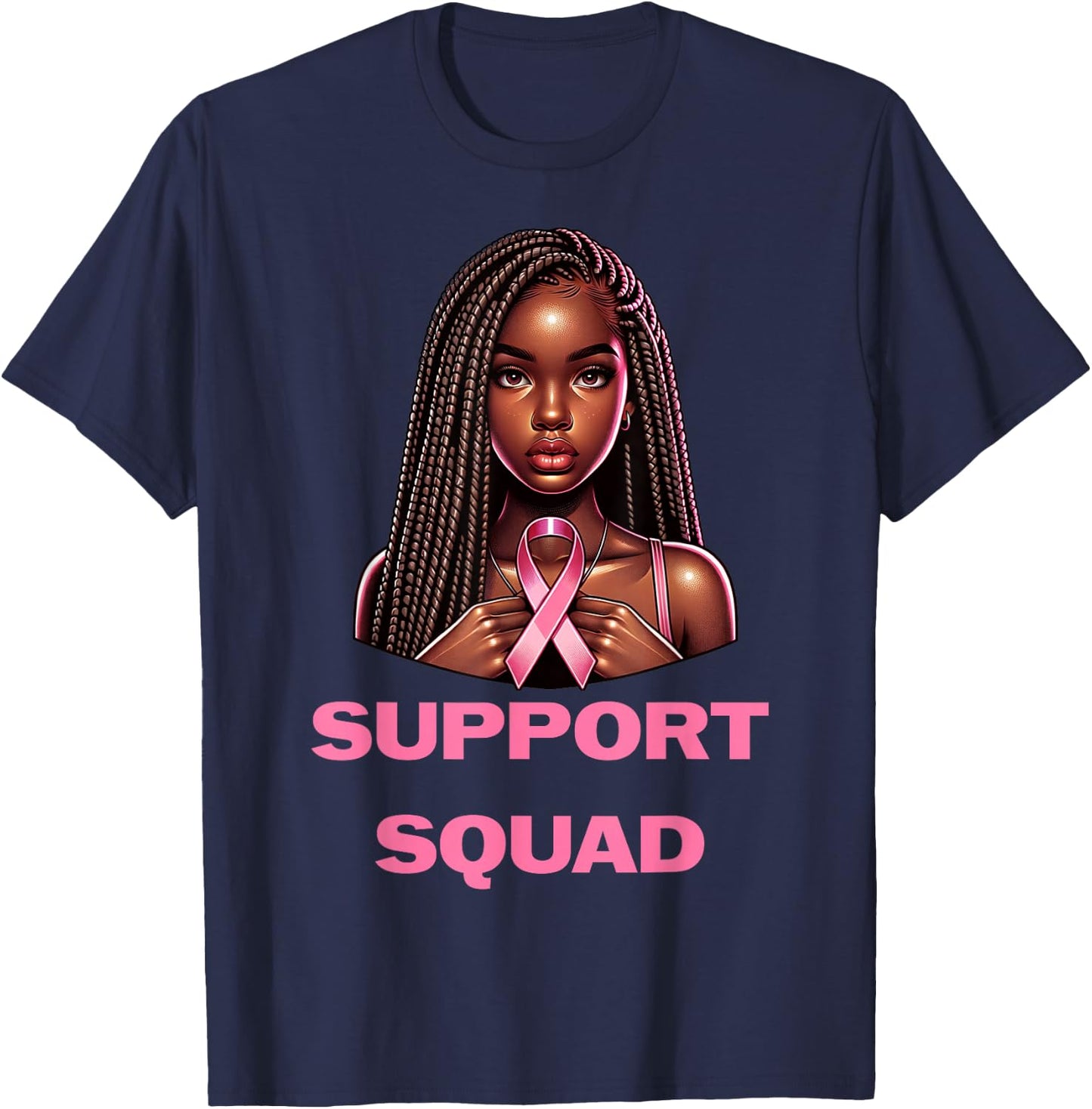 Breast Cancer Awareness Pink Black Women Girl African Queen T-Shirt - T-Shirt | Navy