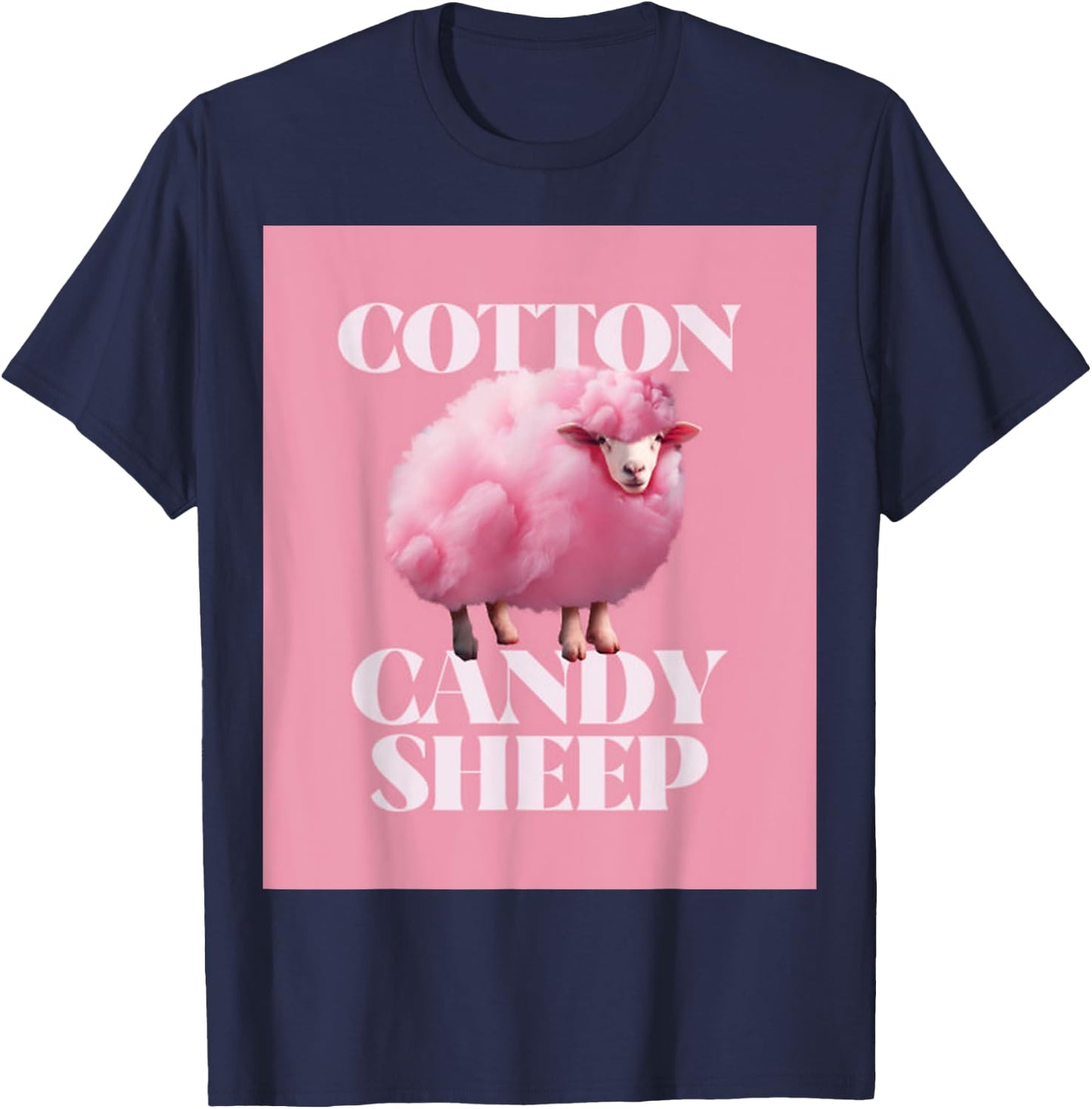 Fun Cute Fluffy Pink Sheep Design T-Shirt - T-Shirt | Navy