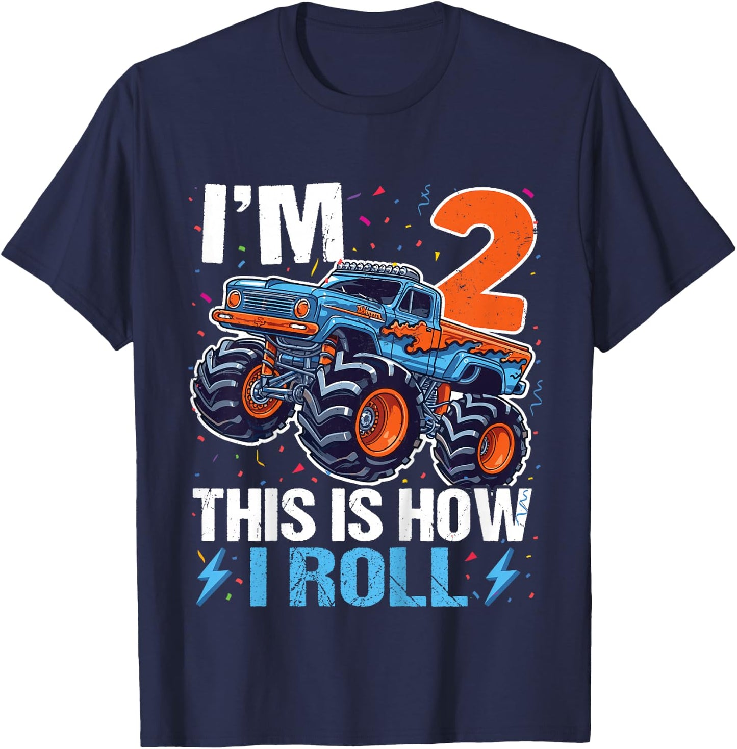 2nd Birthday Monster Truck 2 Year Old Boys 2nd Party T-Shirt - T-Shirt | Navy