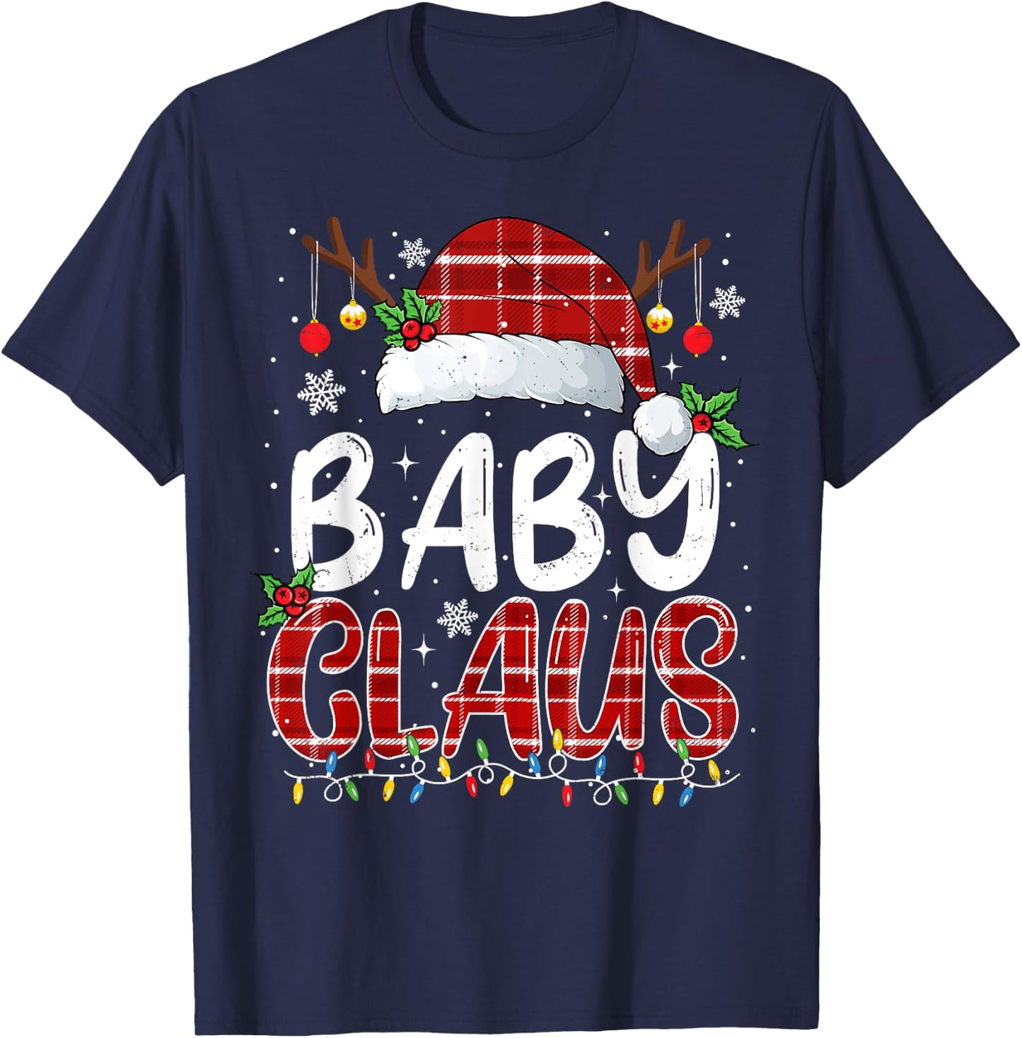 Baby Claus Christmas Lights Pajama Family Matching T-Shirt - T-Shirt | Navy