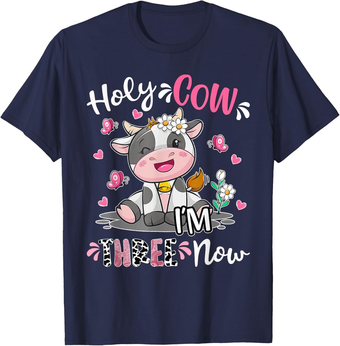 Kids Holy Cow I'm Three 3 Years Old 3rd Birthday Boy Girl T-Shirt - T-Shirt | Navy