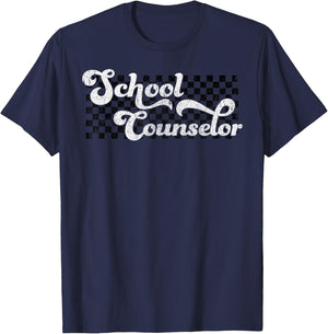 School Counselor Appreciation Week Women Men Retro Groovy T-Shirt - T-Shirt | Navy