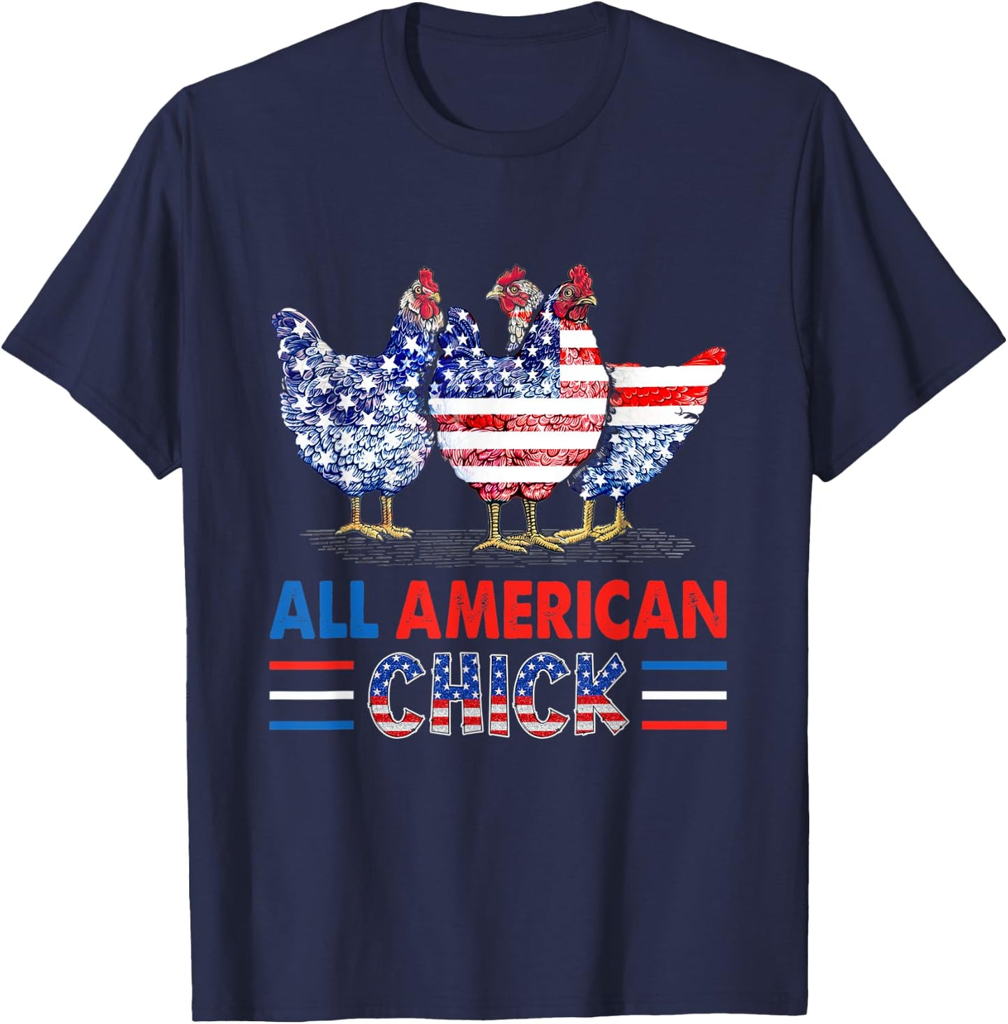 All American Chick Chicken American Flag 4th Of July Men T-Shirt - T-Shirt | Navy