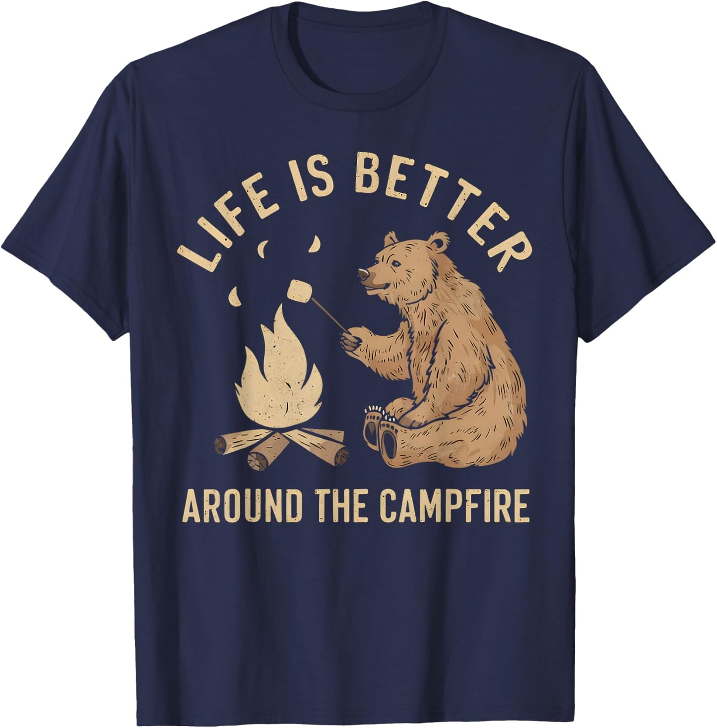 Funny Camping Life is Better Around The Campfire Bear T-Shirt - T-Shirt | Navy