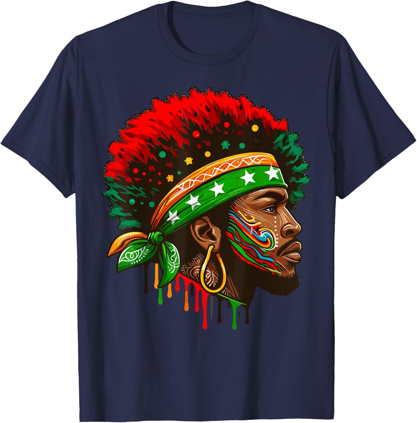 Juneteenth Flag African American Black History Face T-Shirt - T-Shirt | Navy