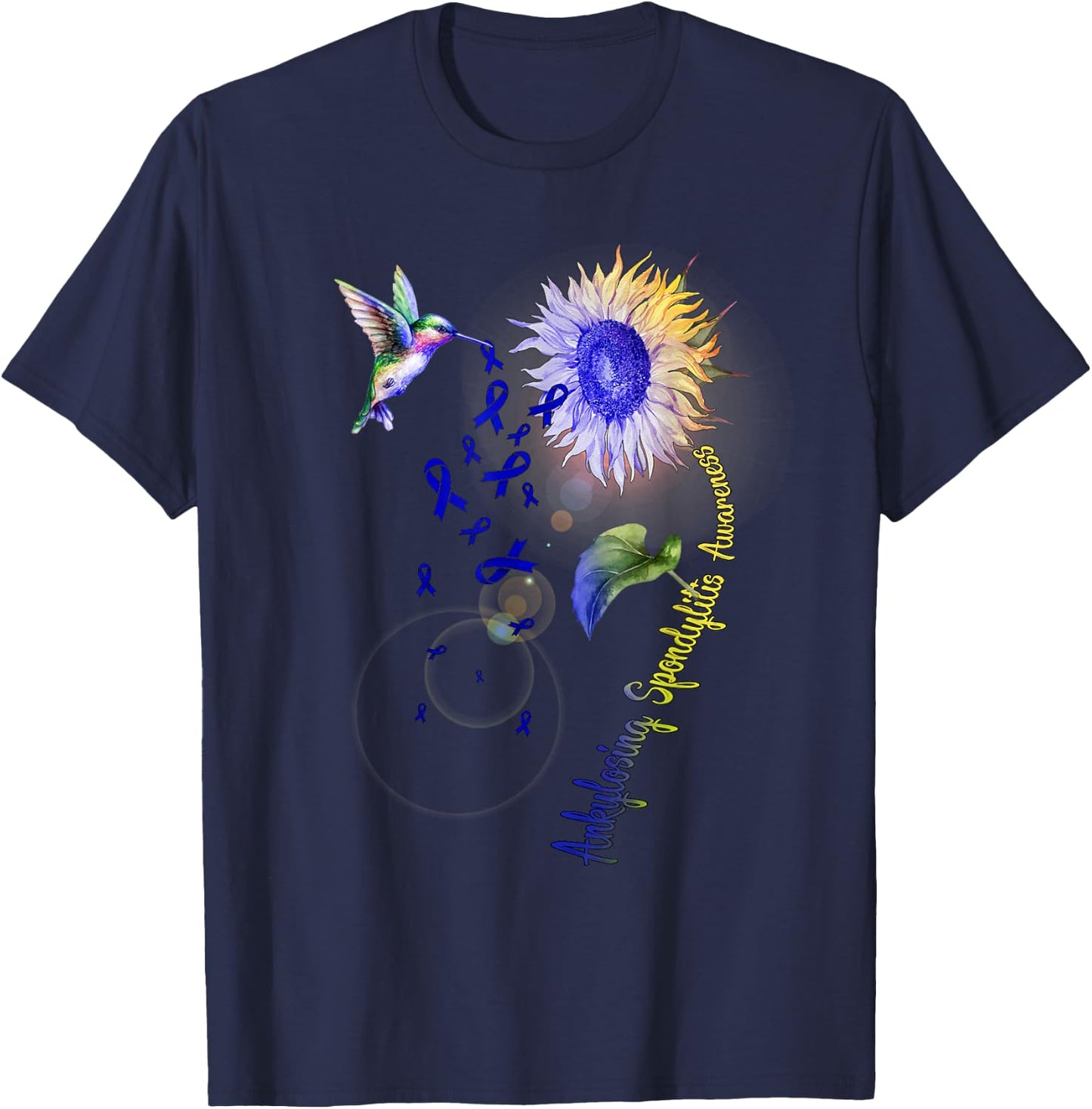 Ankylosing Spondylitis Sunflower Hummingbird T-Shirt - T-Shirt | Navy
