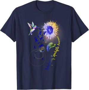 Ankylosing Spondylitis Sunflower Hummingbird T-Shirt - T-Shirt | Navy