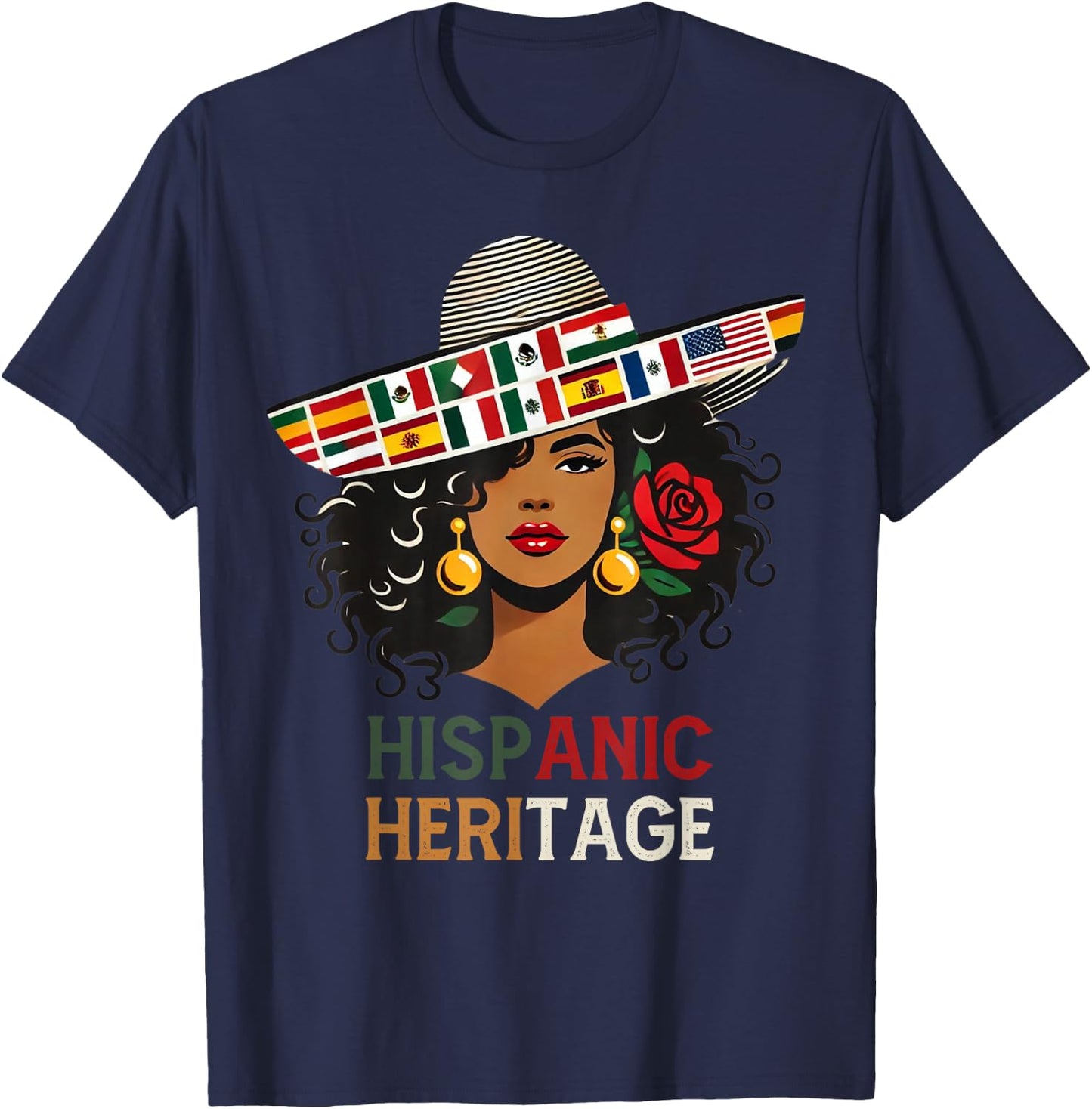 Hispanic Heritage Month Women's Latino Countries Flags Hat T-Shirt - T-Shirt | Navy