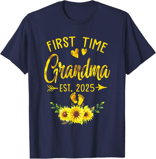 First Time Grandma Est 2025 Sunflower Promoted To Grandma T-Shirt - T-Shirt | Navy