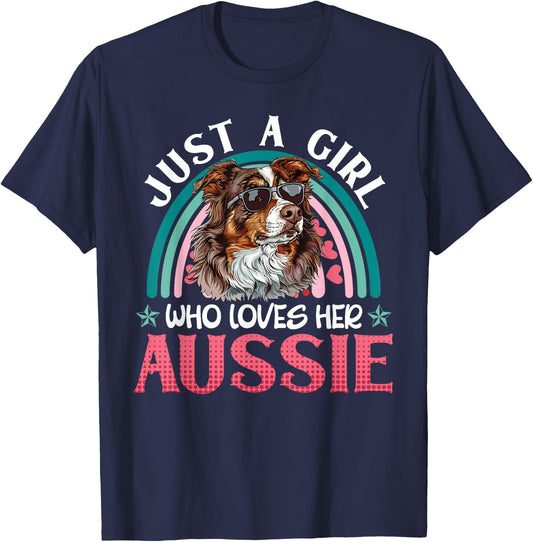 AUSSIE JUST A GIRL WHO LOVES HER AUSSIE Vintage Dog Mom T-Shirt - T-Shirt | Navy