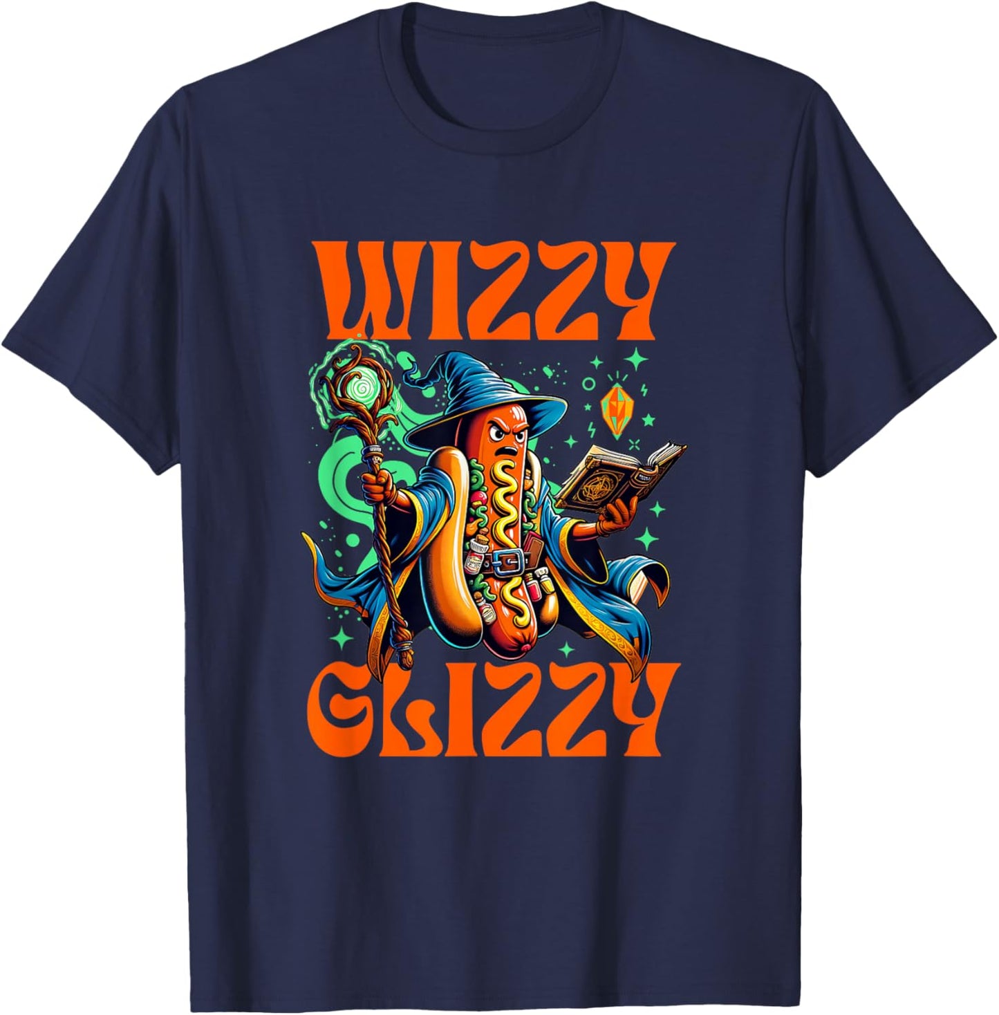 "Wizzy Glizzy" Witchy Wiener Hot Dog Wizard Meme Halloween T-Shirt - T-Shirt | Navy