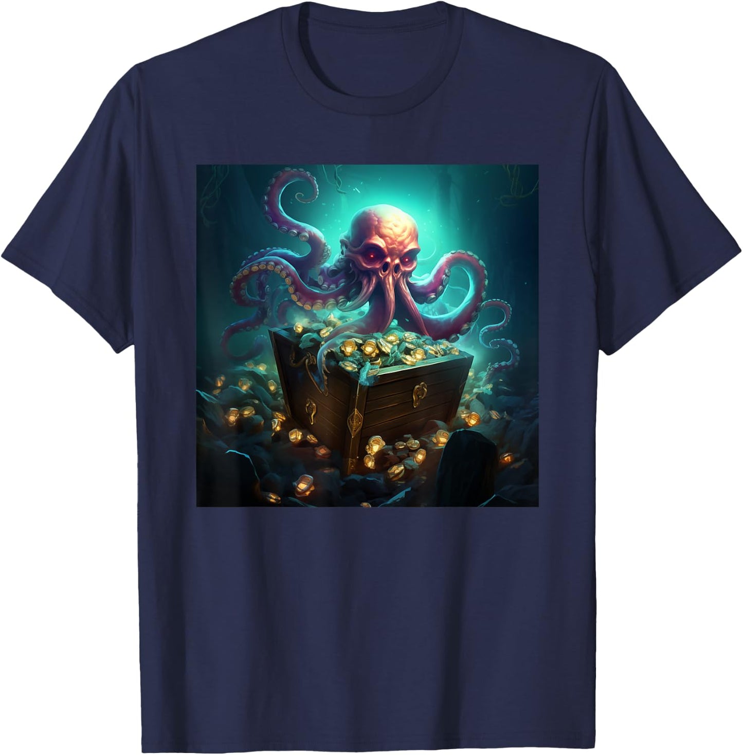 Kraken Treasure Chest Octopus T-Shirt - T-Shirt | Navy