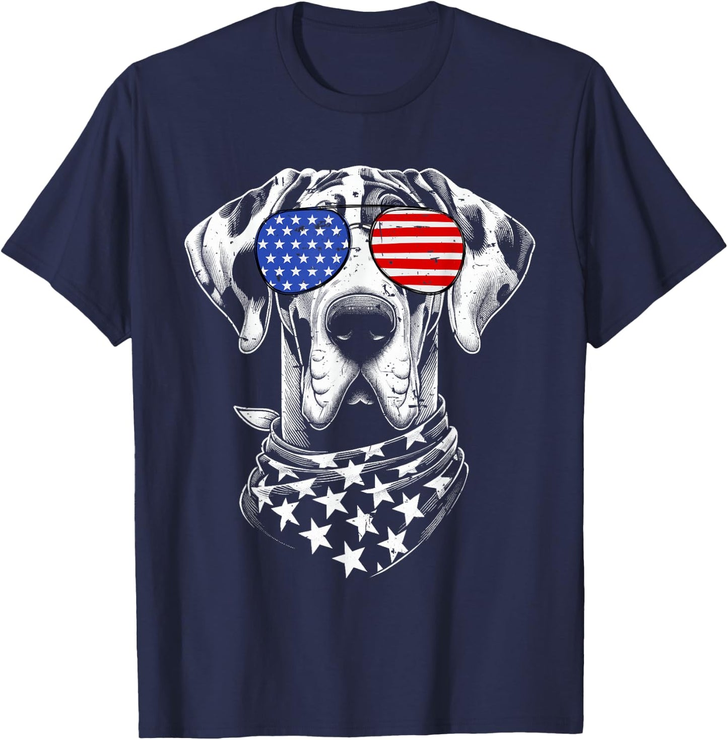 Great Dane Dog Dad Patriotic 4th of July American US Flag Women Kids Men T-Shirt - T-Shirt | Navy