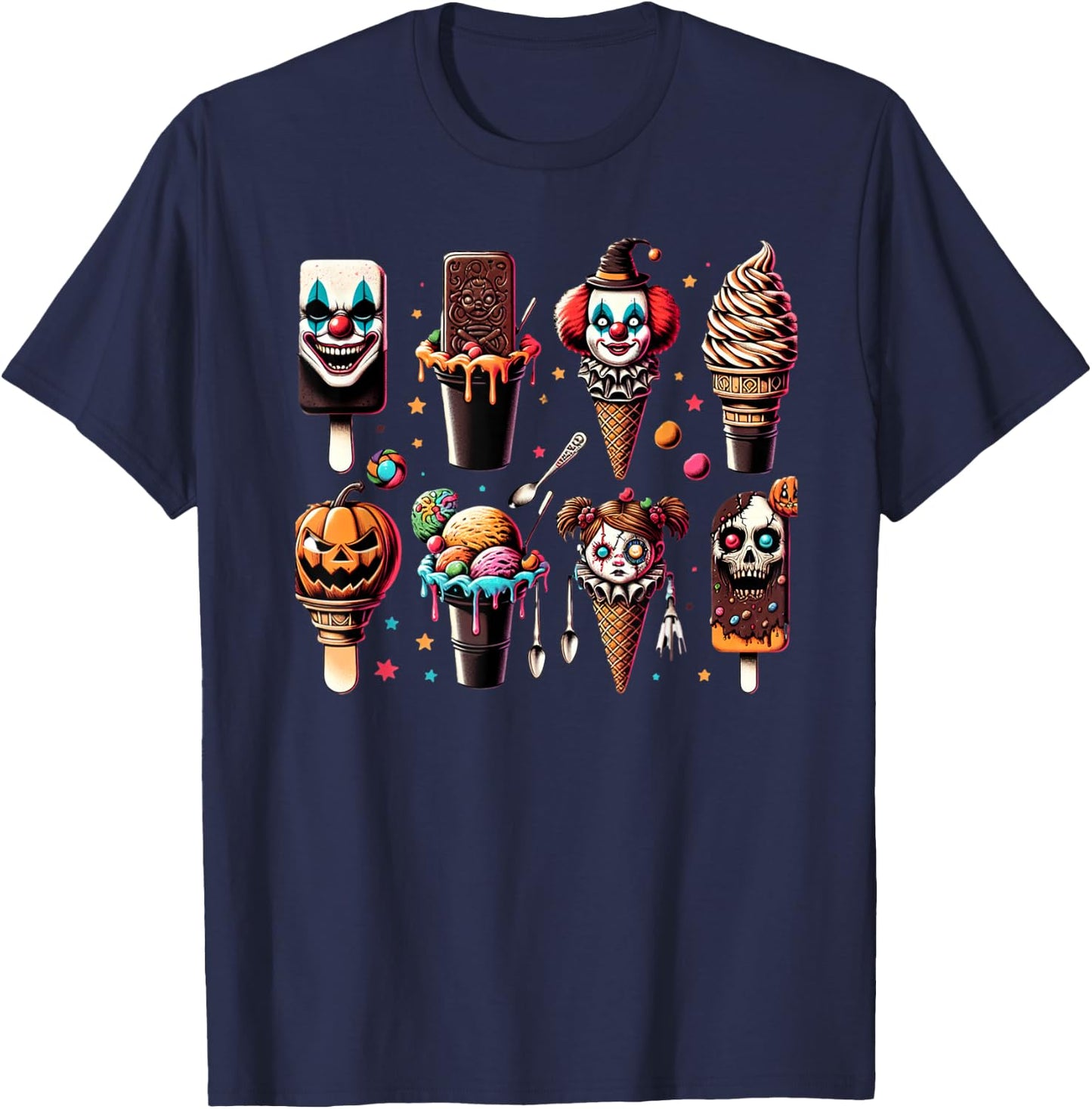 Vintage Horror Movie Summer Popsicle Halloween Summerween T-Shirt - T-Shirt | Navy