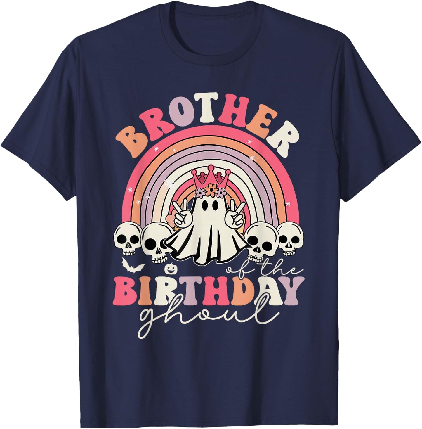 Brother Of The Birthday Ghoul Rainbow Ghost Halloween Bday T-Shirt - T-Shirt | Navy
