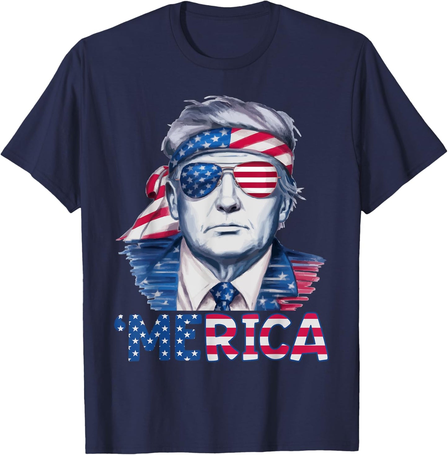 Donald Trump Won Elections 2024 'Merica USA Flag Sunglass T-Shirt - T-Shirt | Navy