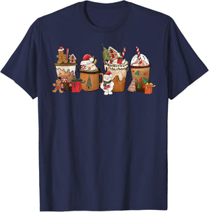 Coffee Hot Cocoa Merry Christmas Xmas Family Pajamas Holiday T-Shirt - T-Shirt | Navy