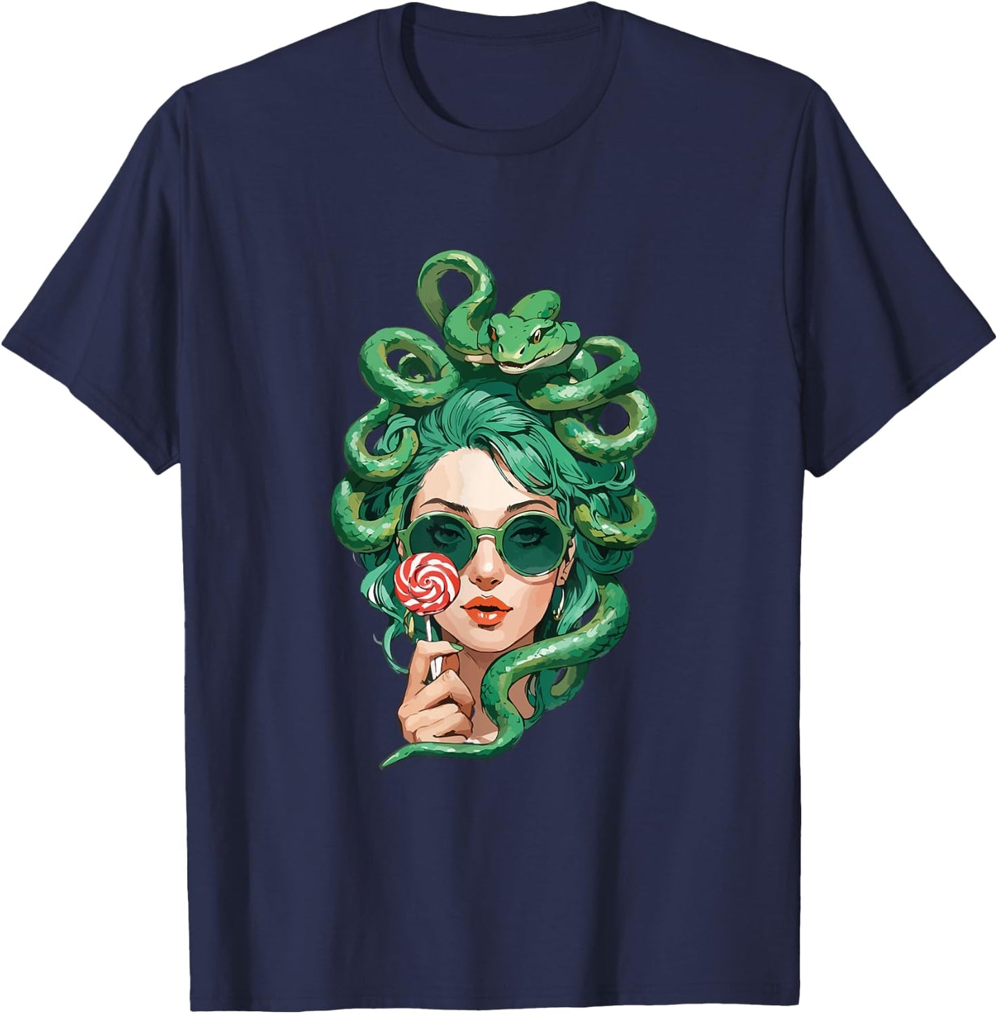 Medusa Greek Mythology Gorgon Snake Hair Mythical Creature T-Shirt - T-Shirt | Navy