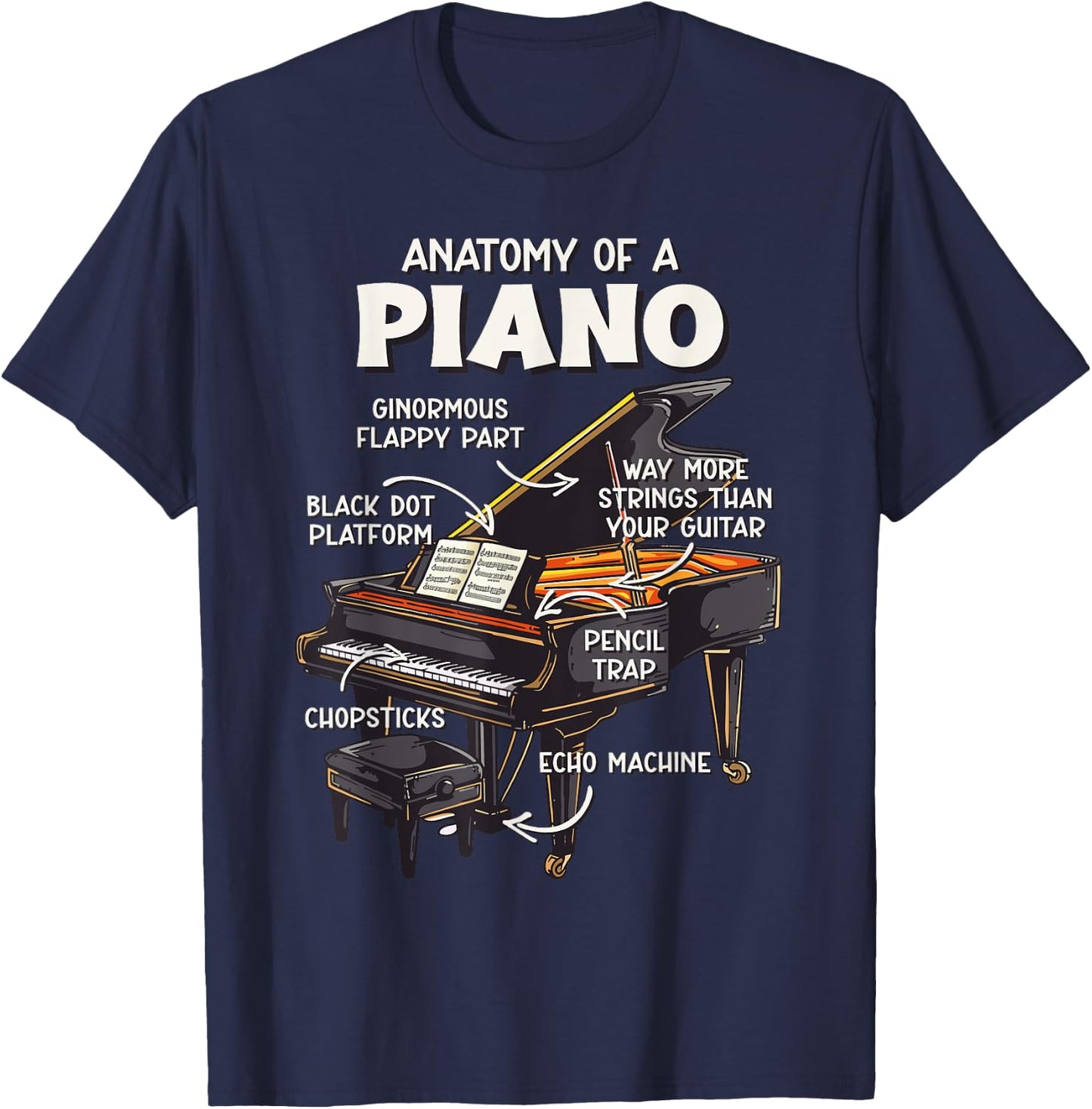 Funny Piano for Kids T-Shirt - T-Shirt | Navy