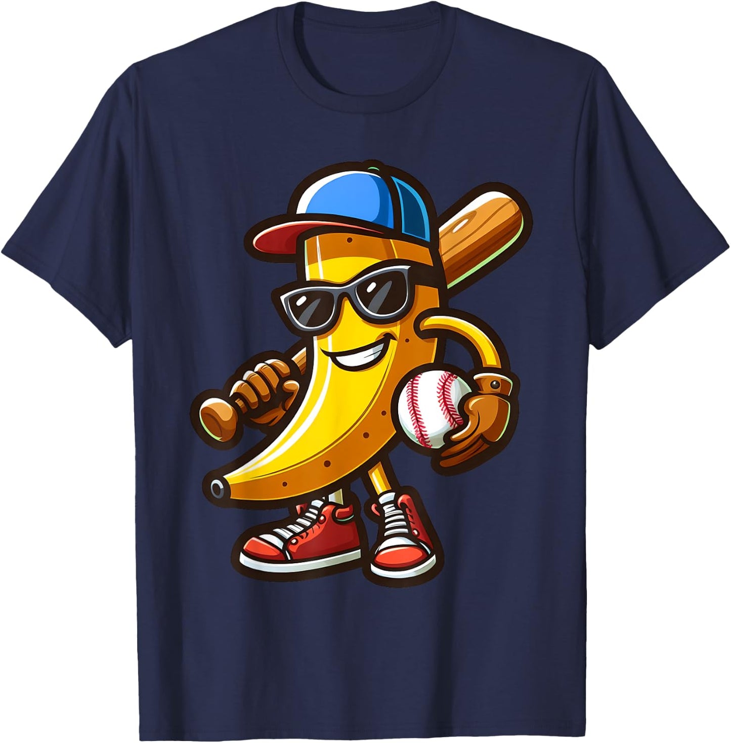 Funny Banana Playing Baseball Funny Baseball Players Kids T-Shirt - T-Shirt | Navy