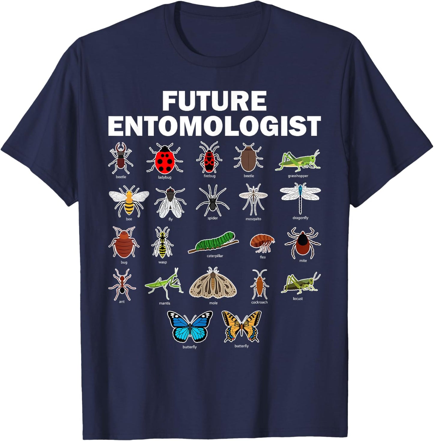 Funny Entomology Insect Bug Lover Men Women Boys Girls Kids Small T-Shirt - T-Shirt | Navy