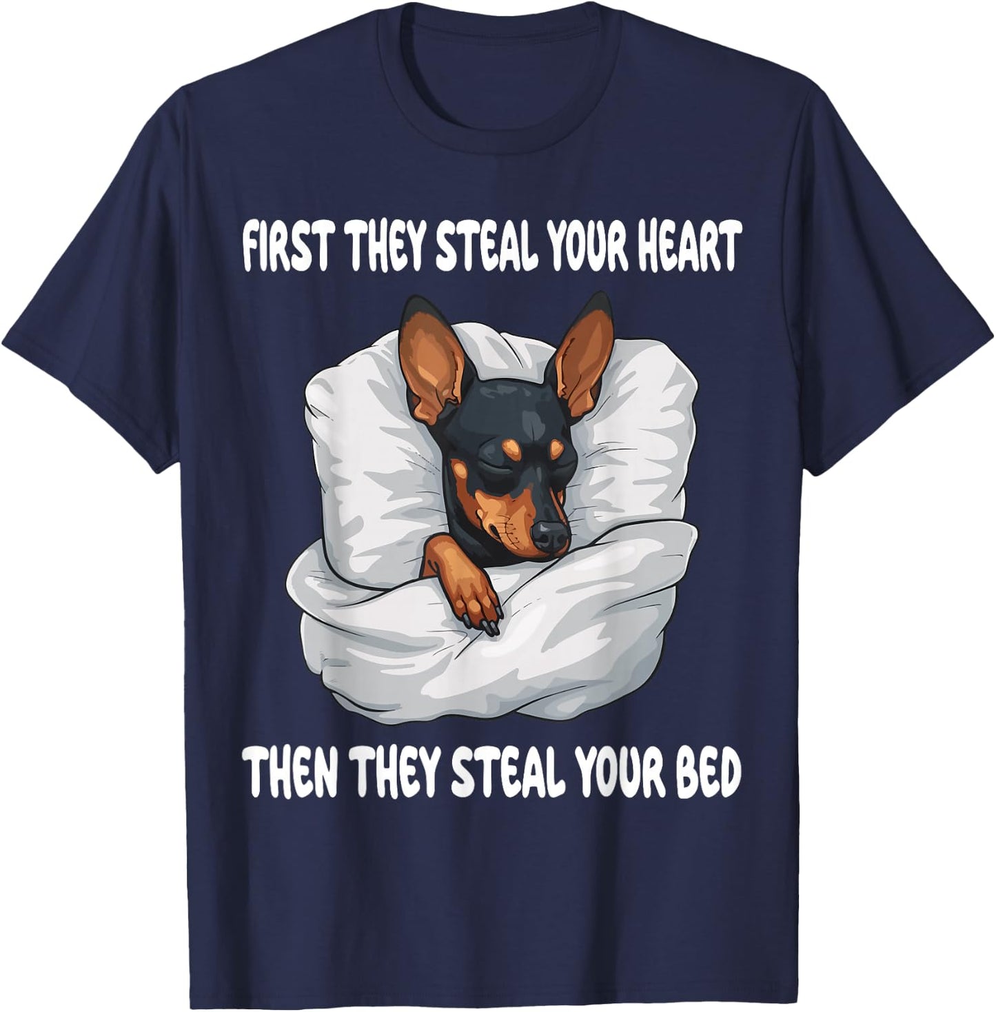 Miniature Pinscher Sleeping Pajamas Nightgown T-Shirt - T-Shirt | Navy