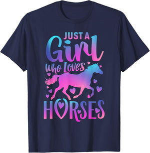 Girls Horse Shirt Gifts Just a Girl Who Loves Horses Women T-Shirt - T-Shirt | Navy