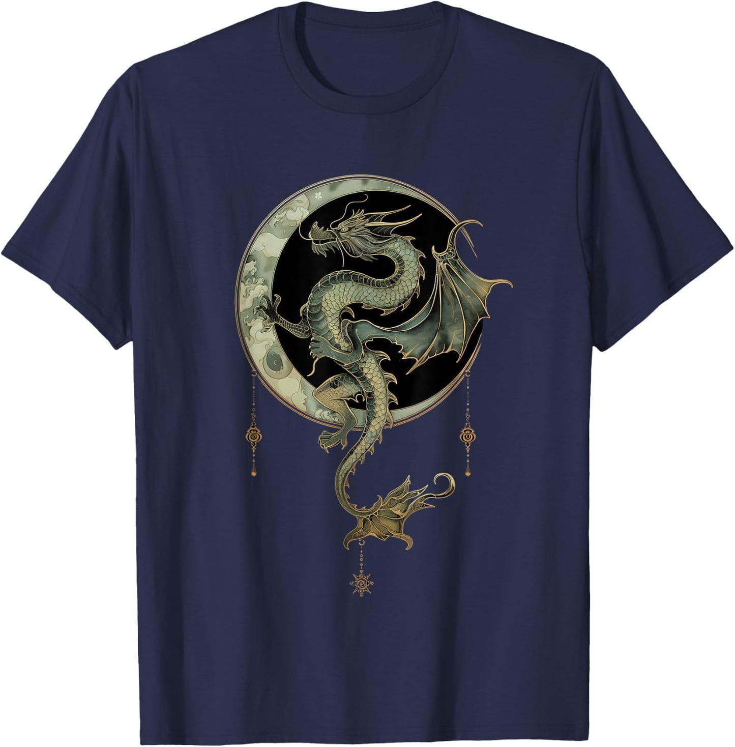 Emerald Dragon of the Moonlit Realm T-Shirt - T-Shirt | Navy