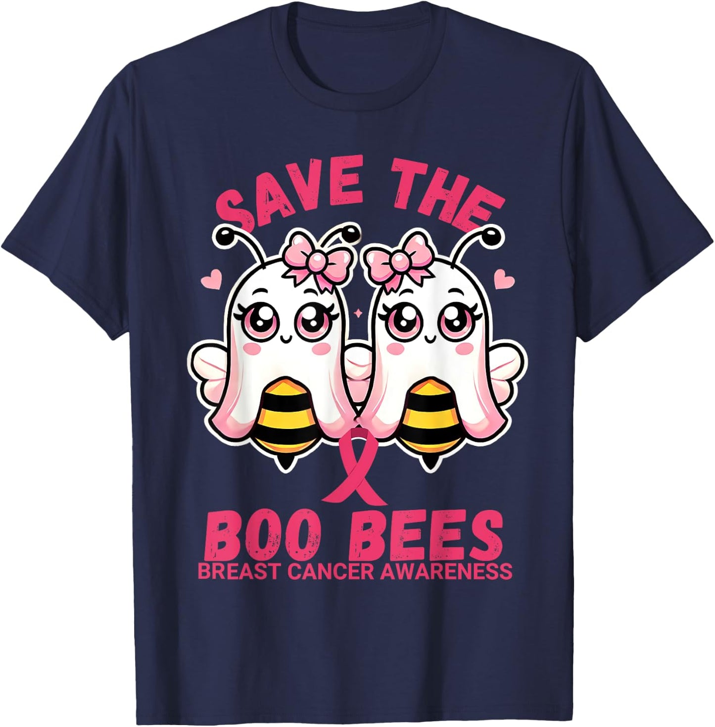 Save The Boobees Breast Cancer Awareness Boo Bee Halloween T-Shirt - T-Shirt | Navy