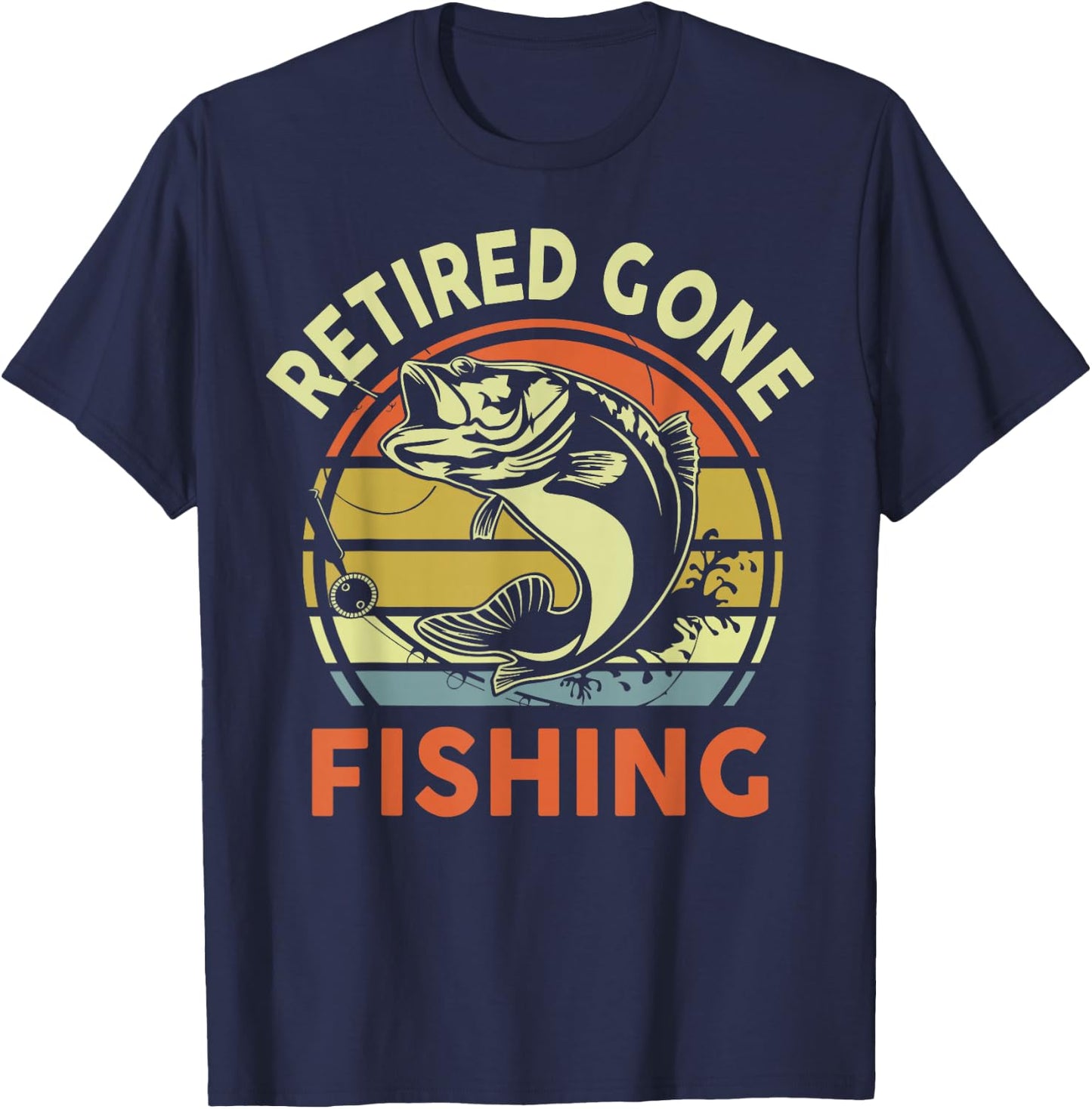 Retired Gone Fishing Bass Fish Grandpa 2025 Retirement Gift T-Shirt - T-Shirt | Navy