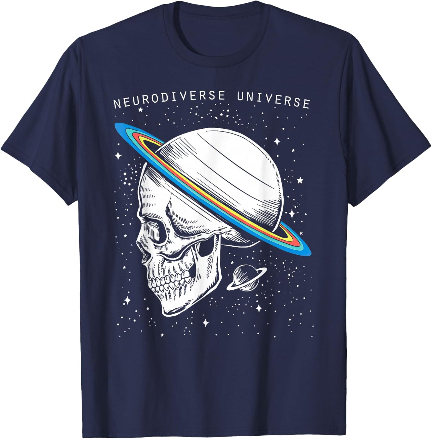 Neurodiverse Universe Skull Neurodiversity Autism Awareness T-Shirt - T-Shirt | Navy